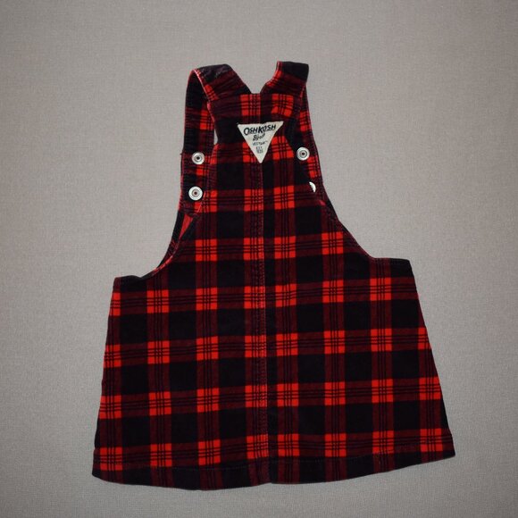 OshKosh Buffalo Plaid  Velour Jumper Dress 9 Months - Picture 3 of 7